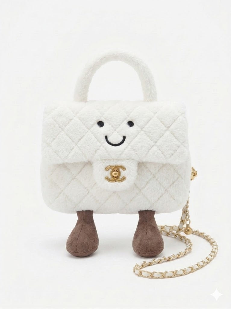White Quilted Plushie Bag (gold hardware edition)
