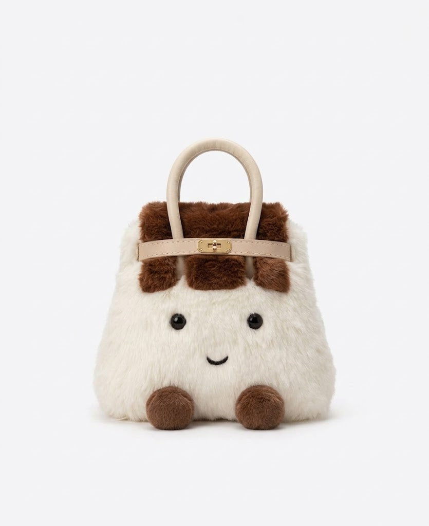 Plushie Bag Charm Mini - White and Dark Brown