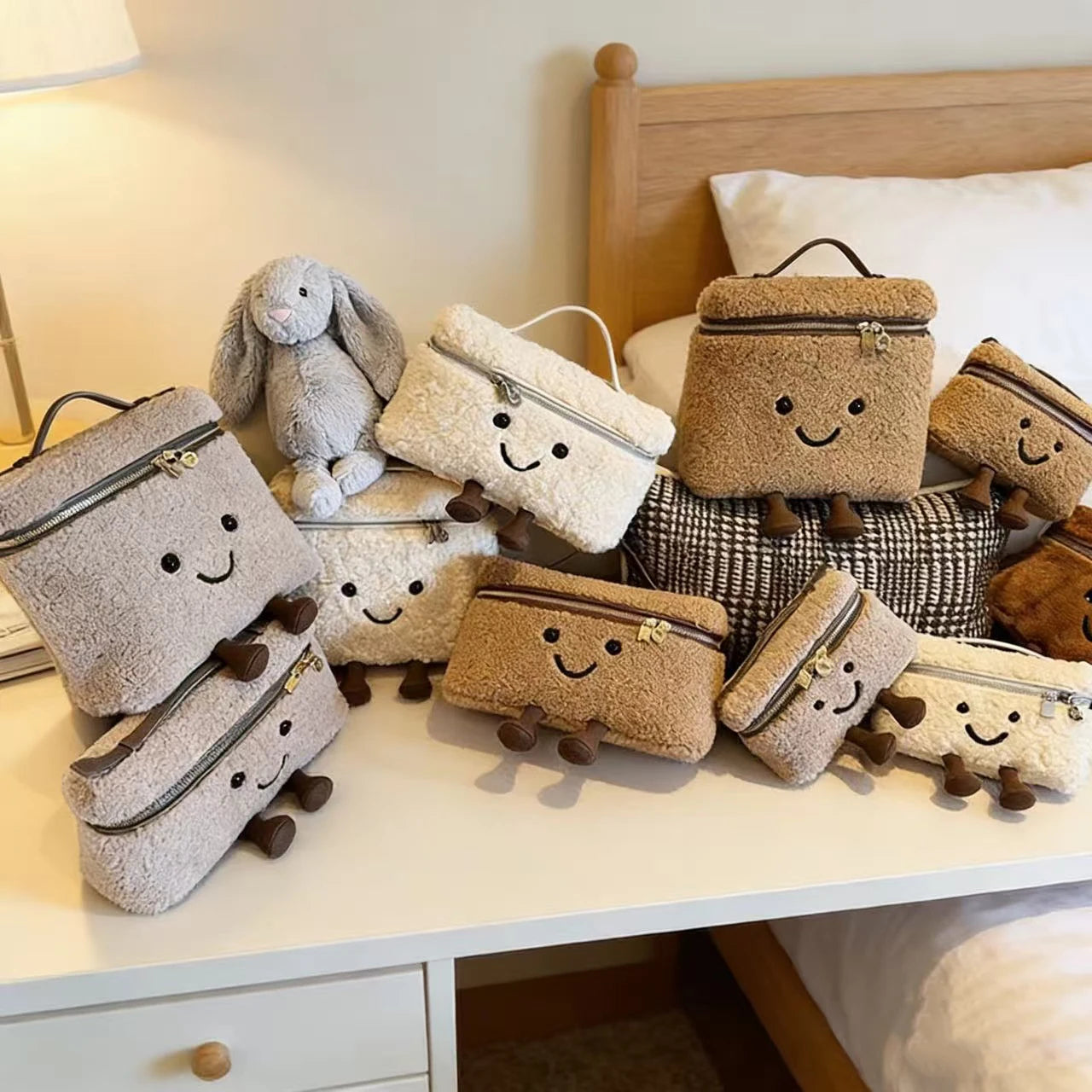 Plushie Travel Companion Bags - Moonbeam Puff (Boucle Teddy Fabric)