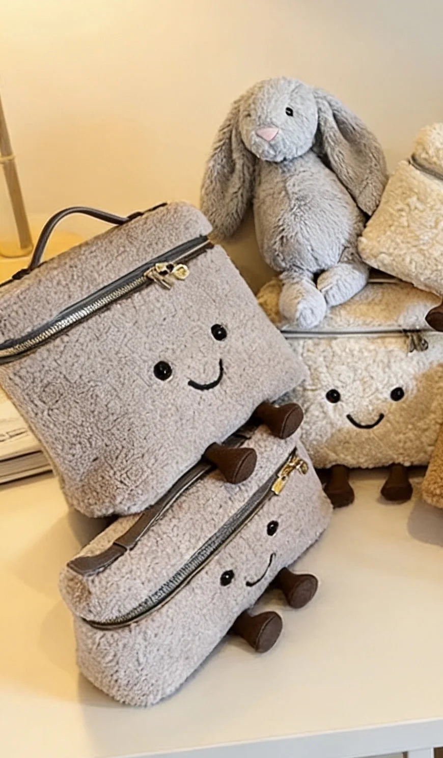 Plushie Travel Companion Bags - Moonbeam Puff (Boucle Teddy Fabric)